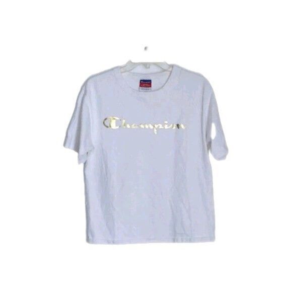 Champion Men's Sz Small Cotton T Shirt Short Sleeve White Gold Logo - Picture 1 of 5